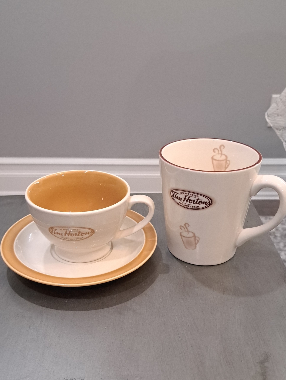 Tim Hortons Cream and Tan Ceramic Mug and Teacup Set